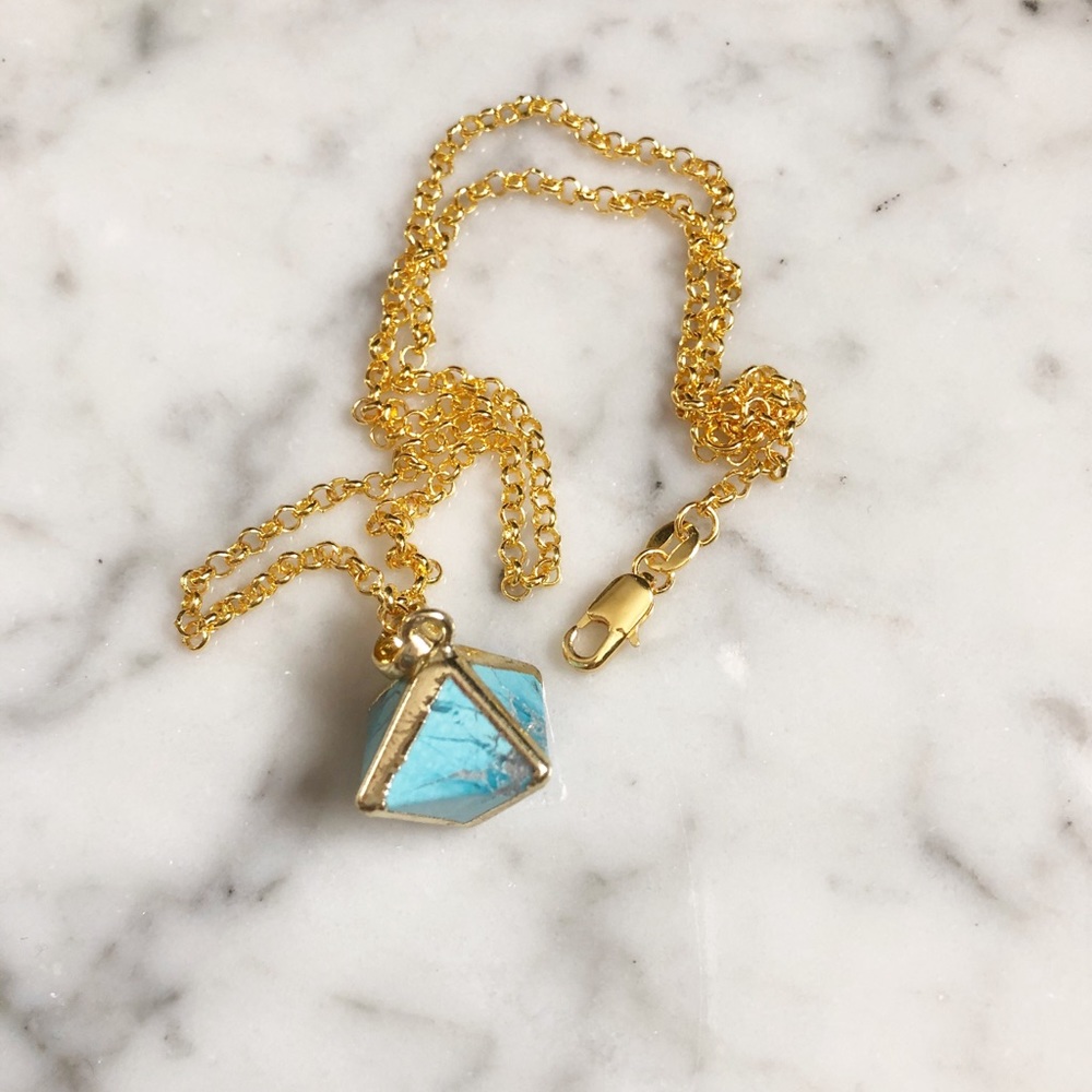 Turquoise Mini Stone Pyramid Pendant Necklace